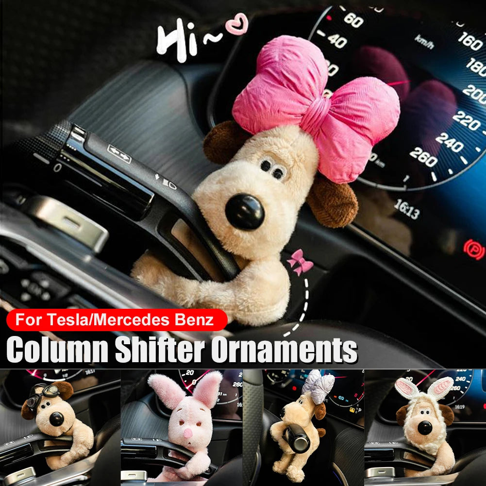 Cute Bowknot Dog Plush Doll Car Shifter Lever Ornaments | Turn Signals and Wiper Guards Decoration | Auto Interior Accessories | Alo Trendy