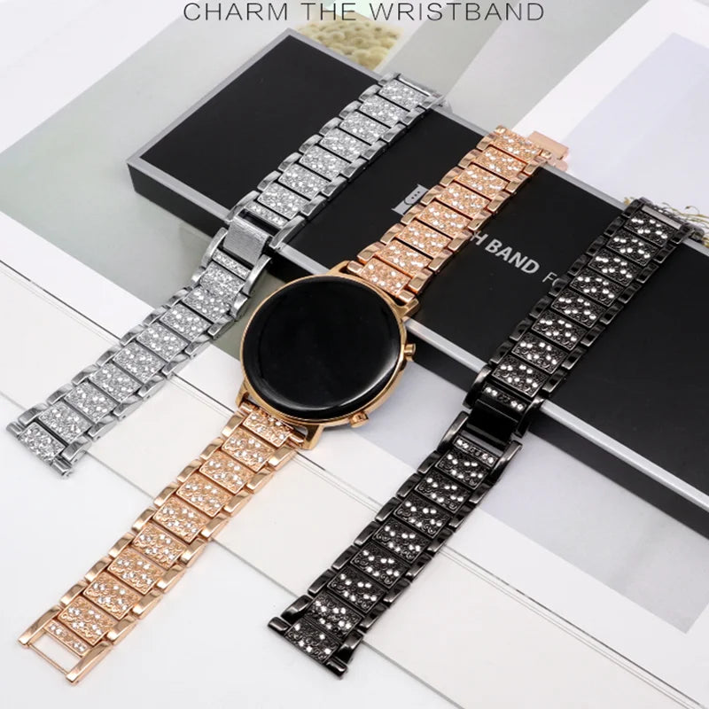 Diamond Strap for Samsung Galaxy Watch 6/4/Classic/5/Pro/Active 2 | Elegant Metal Link Bracelet 20mm 22mm | Compatible with Huawei GT 2e/3/Pro