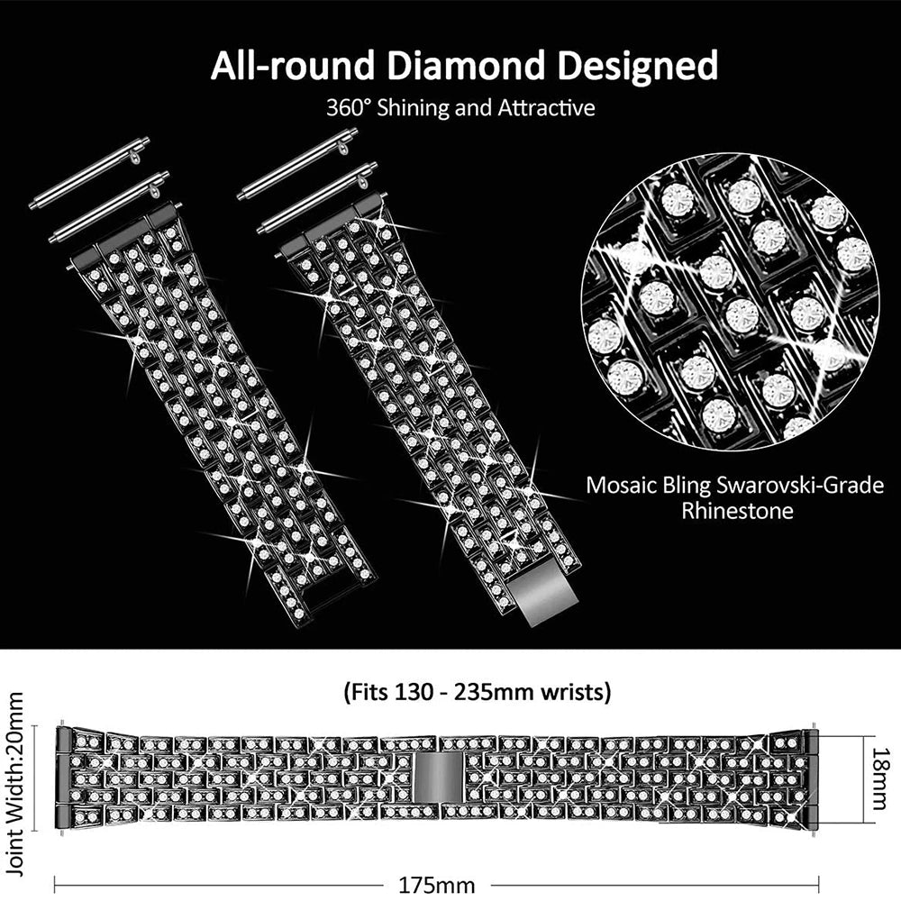 Luxury Band for Galaxy Watch4 Classic 42mm 46mm | Diamond Steel Strap Bracelet for Active 2 40mm 44mm | Watch3 41mm 45mm Band | 20mm 22mm