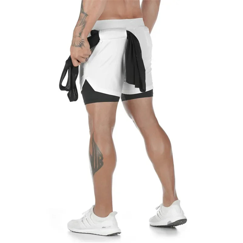 Men's Double Layer Fitness Shorts | 2-in-1 Gym Training Quick Dry Workout Jogging Double Deck Summer Sports Shorts