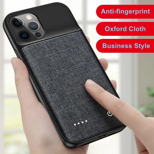 10000mAh Oxford Cloth Battery Case for iPhone 16 Pro/15/14 Plus/13 Mini/X/XR/XS/11/12 Pro Max | Power Bank Charger Case