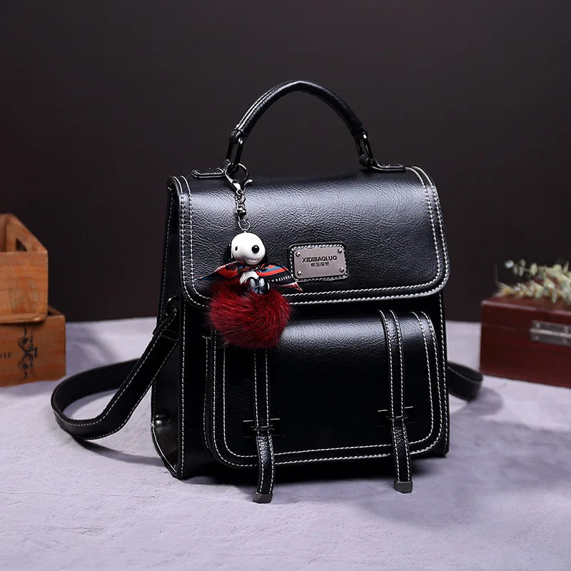 Vintage Women's Backpack 2024 New PU Leather Girls Shoulder Bag Multifunctional Large Capacity Crossbody Bags Student Backpacks