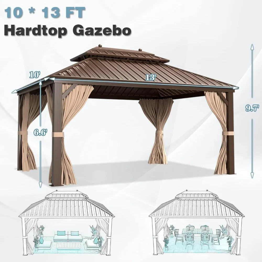 10' x 12' Hardtop Gazebo | Galvanized Steel Double Roof with Aluminum Frame | Permanent Outdoor Metal Pavilion