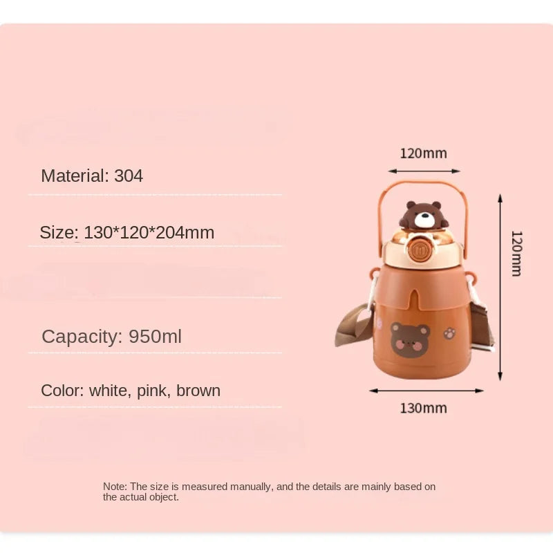 950ml Kids Cartoon Stainless Steel Thermal Water Bottle Large Capacity Mug with Straw Leak-Proof Drinkware Cup Student Water Cup | Alo Trendy