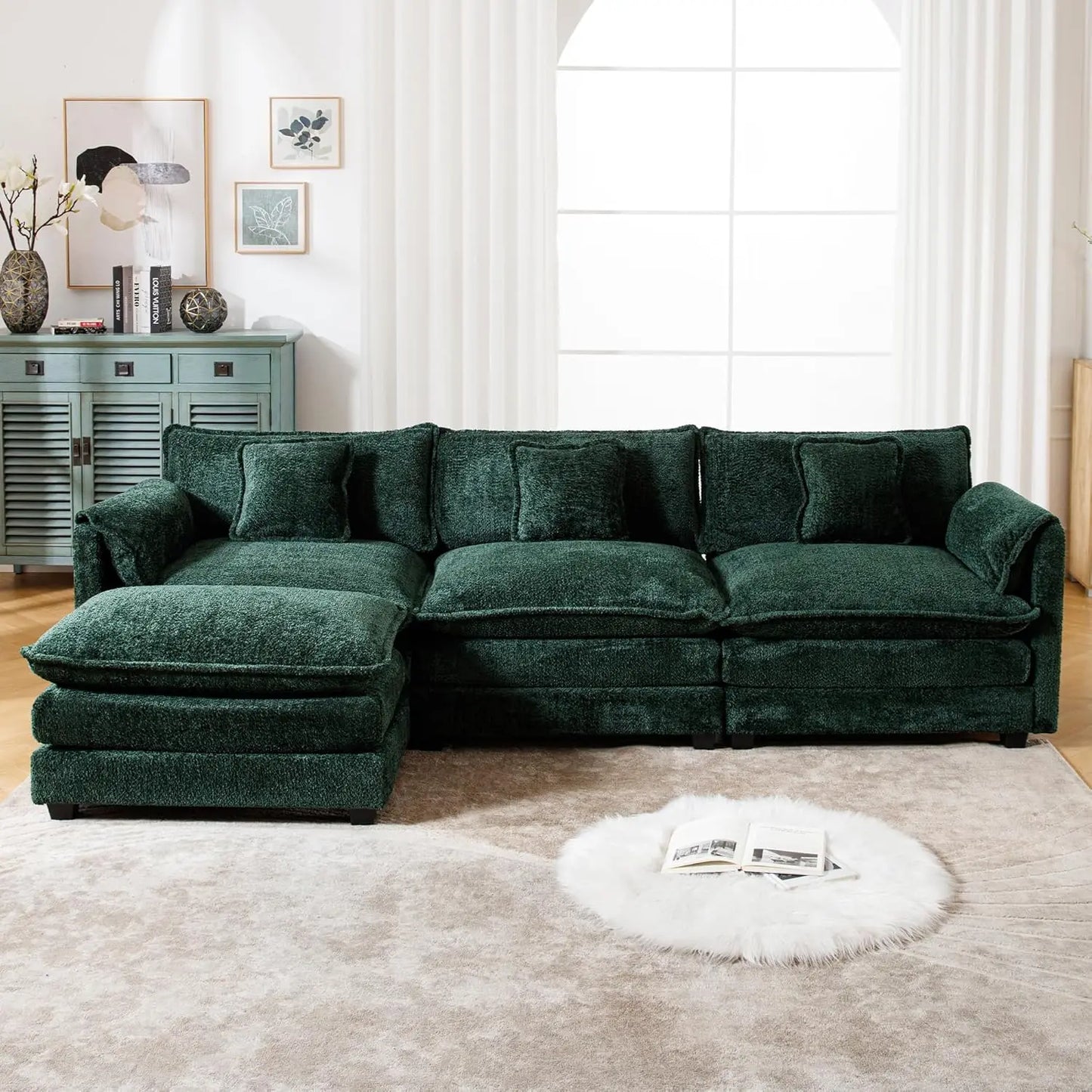 112" Oversized Sectional Sofa | Cloud Couch for Living Room | Modern Chenille L-Shaped Modular Sofa Sleeper