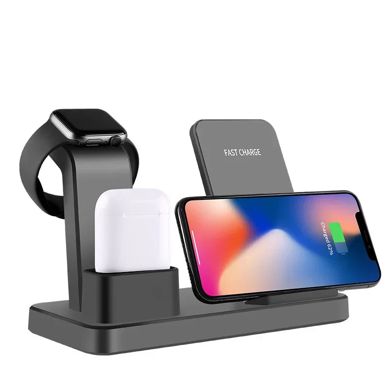 10W LED Fast Wireless Charger Stand | 3-in-1 Foldable Charging Station for iPhone 15/14/13/12/11, Apple Watch 9/8/7/6/5, and AirPods Pro