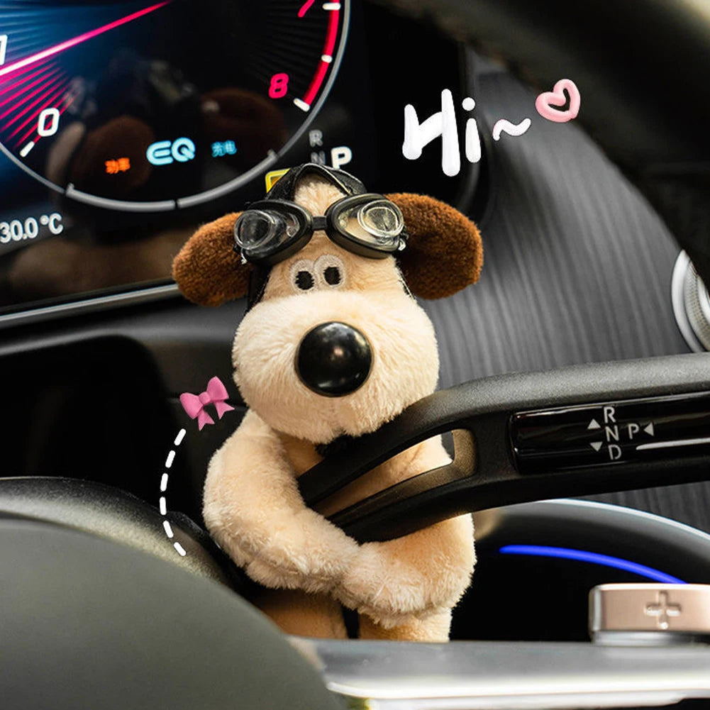 Cute Bowknot Dog Plush Doll Car Shifter Lever Ornaments | Turn Signals and Wiper Guards Decoration | Auto Interior Accessories | Alo Trendy