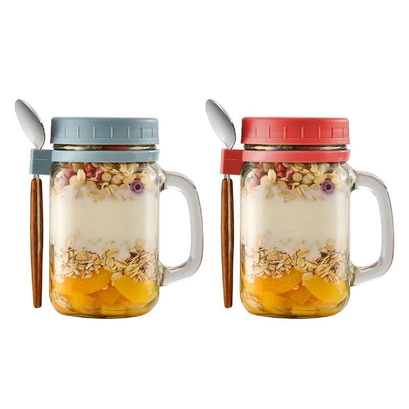 Portable Overnight Oat Glass Cup Water Mug With Spoon Breakfast Salad Can Yogurt Tumbler Heat Resistant Juice Milk Cup | Alo Trendy