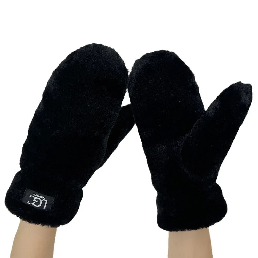 Winter New Simple Solid Color Thick Plush Warm Gloves for Students, Fashionable and Cute, Cold proof Finger Gloves