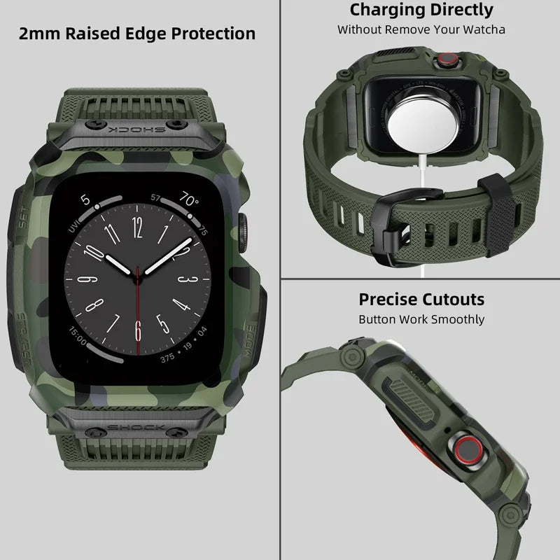 Sport Case + Strap for Apple Watch Band | 8, 7 (45mm) | Waterproof Drop-Resistant iWatch Series 6, SE, 5, 4, 3, 2 (44mm, 42mm) | Mod Kit Correa | Alo Trendy