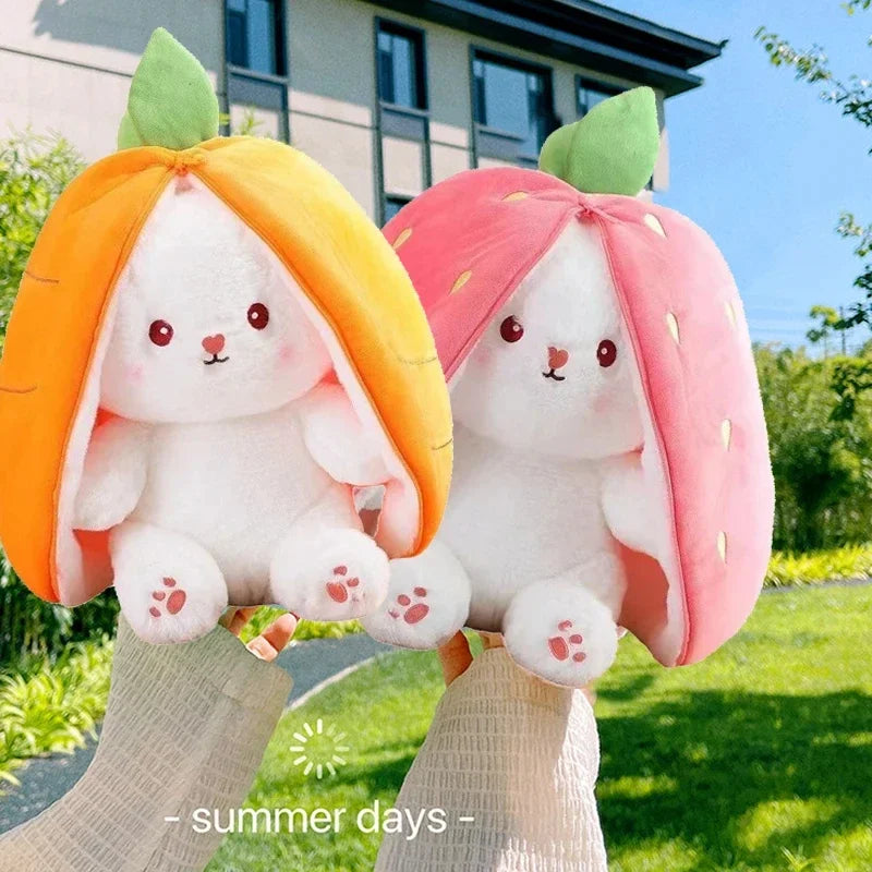 New Hot Selling 23/28/35cm Cute Strawberry Rabbit Carrot Soft Doll Plush Pillow Toys | Creative Bag Transform Baby Toy | Adorable and Comfortable