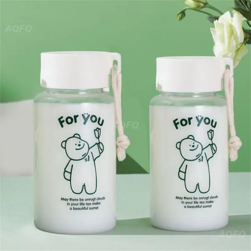 500ml Small Transparent Plastic Water Bottles for Girls | Creative Frosted Drink Kawaii Water Bottle with Portable Travel Tea Cup | Cute Design