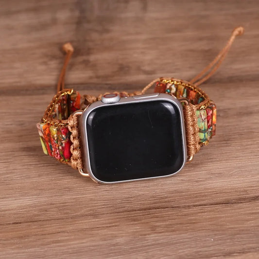 Handmade Boho Natural Stone Watch Strap | 7 Chakra Energy Reiki Beaded Band | Smartwatch Bracelet for Apple Watch