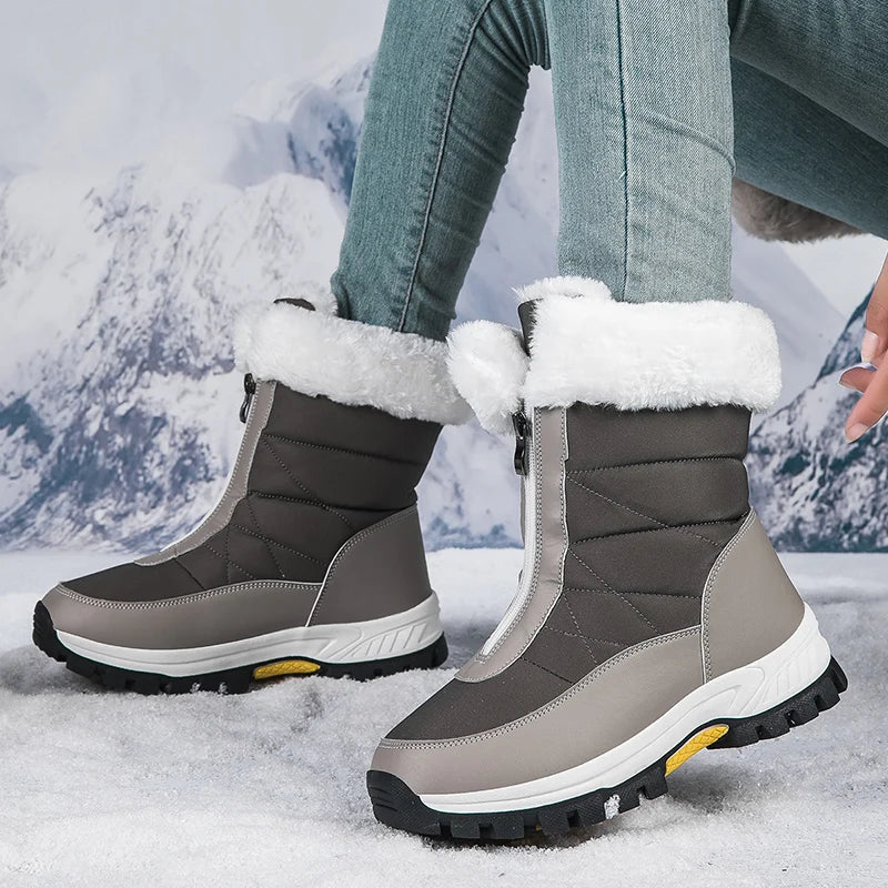 Winter New Women's Boots | Thick-Soled Warm High-Cut Snow Boots with Waterproof Fur Lining | Comfortable Plush Outdoor Walking Shoes in White