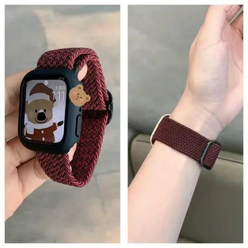 Korean Cute Braided Strap + Case for Apple Watch Band | 49mm, 45mm, 44mm, 41mm, 42mm, 40mm, 38mm | Nylon Bracelet for iWatch Series 9, 8, 7, 6, 5, 4, 3, SE | Alo Trendy