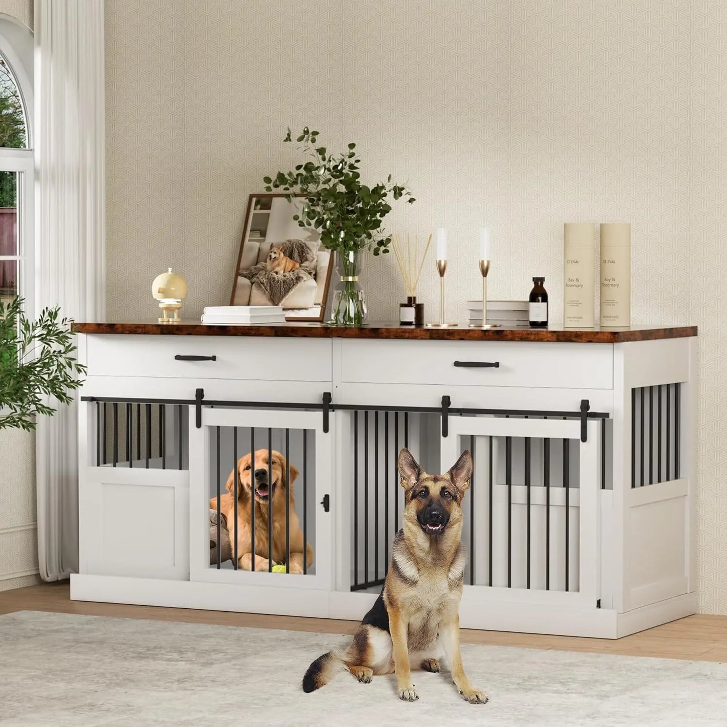 71-Inch Double Dog Crate Furniture | Heavy-Duty Wooden Kennel for Two Dogs | Stylish and Durable Indoor Dog Cage