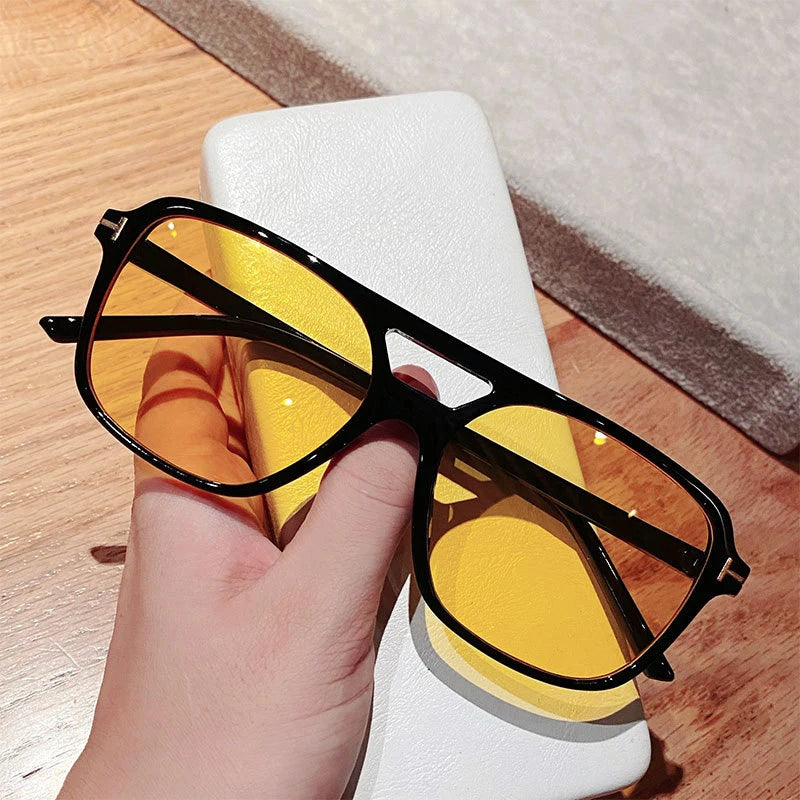 Vintage Square Sunglasses for Women | Fashion Retro Designer Sunglasses | Female Black and Yellow Glasses