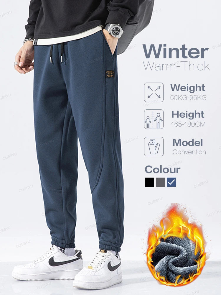 Winter Fleece Warm Men's Casual Pants Elastic Waist Drawstring Sweatpants Korean Thick Joggers Velvet Flocking Outdoors Trousers