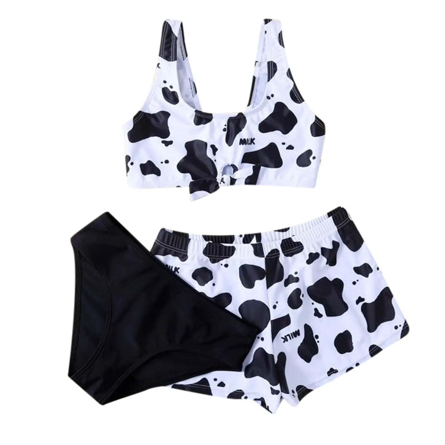 8~14Y Girls Swimsuit Kawaii Girl Swimwear | 3 Pieces Kids Bikini Set | Biquini Infantil Swimming Suit for Children Cow Print 2024 | Alo Trendy