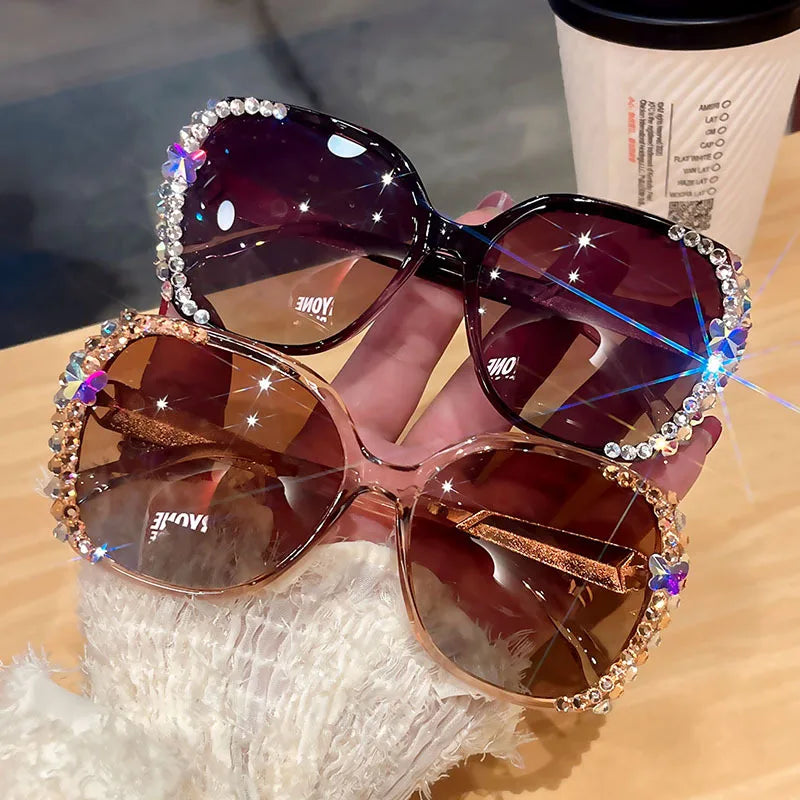 Luxury Brand Polarized Sunglasses for Women | UV400 Protection Fashion Sunglasses with Rhinestone Accents | Elegant Female Sun Glasses