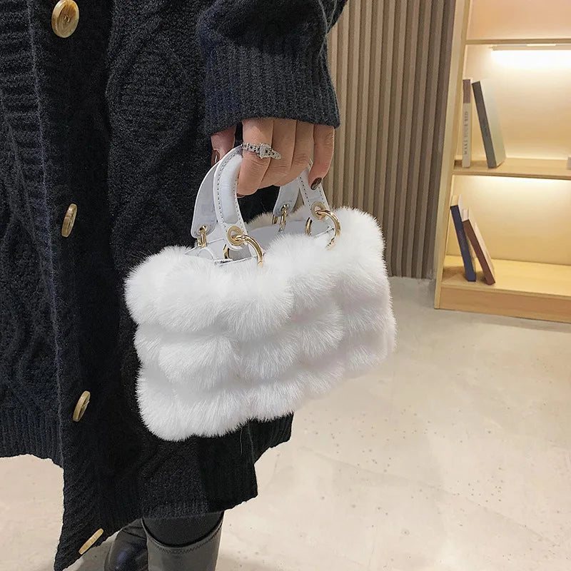 Winter Handbag Women Luxury Faux Fur Hand Bags Soft Plush Bags For Women 2024 Crossbody Totes Ladys Luxury Clutches Purse