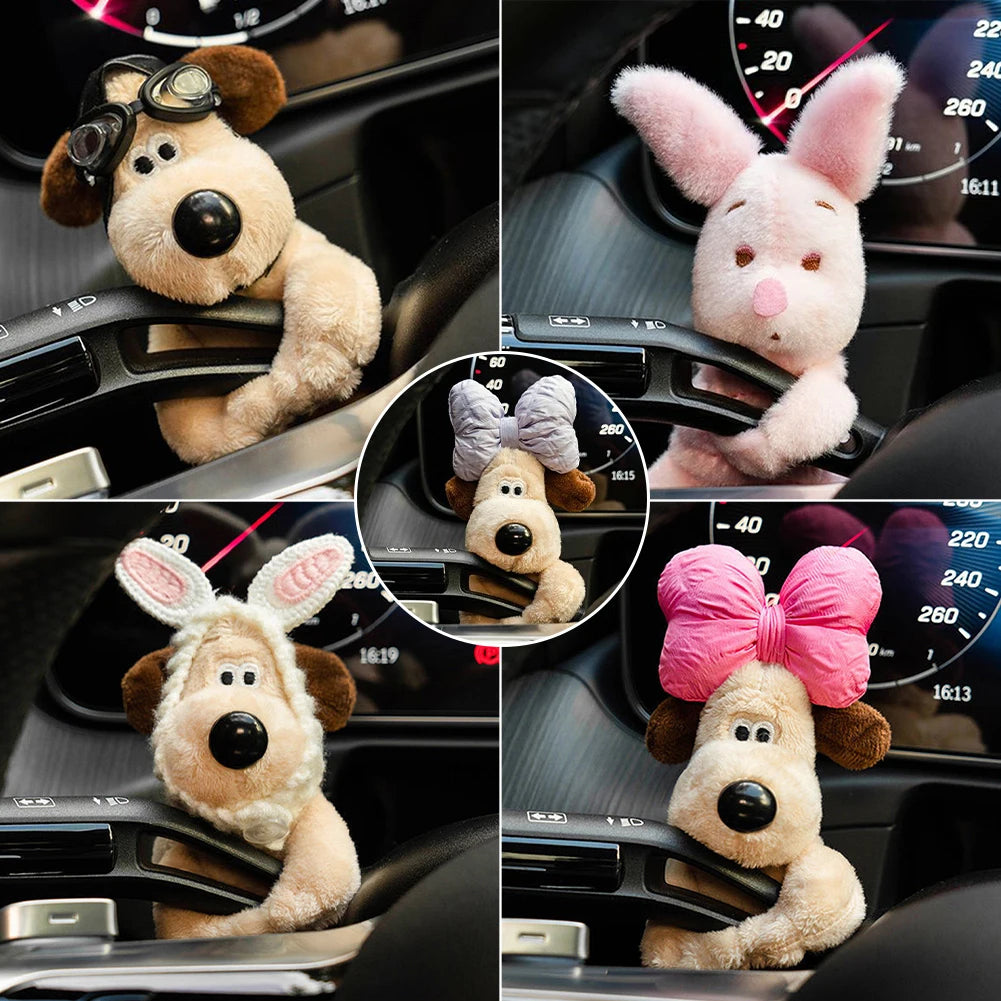 Cute Bowknot Dog Plush Doll Car Shifter Lever Ornaments | Turn Signals and Wiper Guards Decoration | Auto Interior Accessories | Alo Trendy