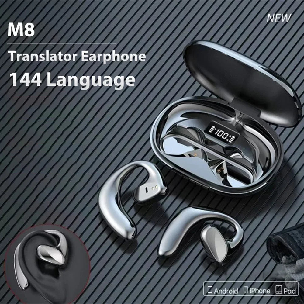 M8 Translation Headphones | 144 Languages Smart Voice Translator | Wireless Bluetooth Instant Translation Earphone