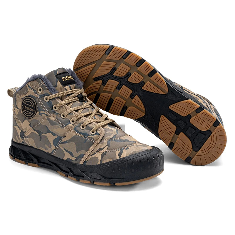 2024 New Winter Hiking Cotton Shoes | Fleece-Lined Camouflage Snow Boots | Men’s Thick-Soled Warm Outdoor Shoes