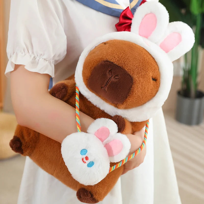 Funny Capybara Wear Rabbit/Frog/Dog/Dinosaur Hat Crossbody Bag Plush Toys | Cartoon Animals Stuffed Dolls Gift Home Sofa Decor