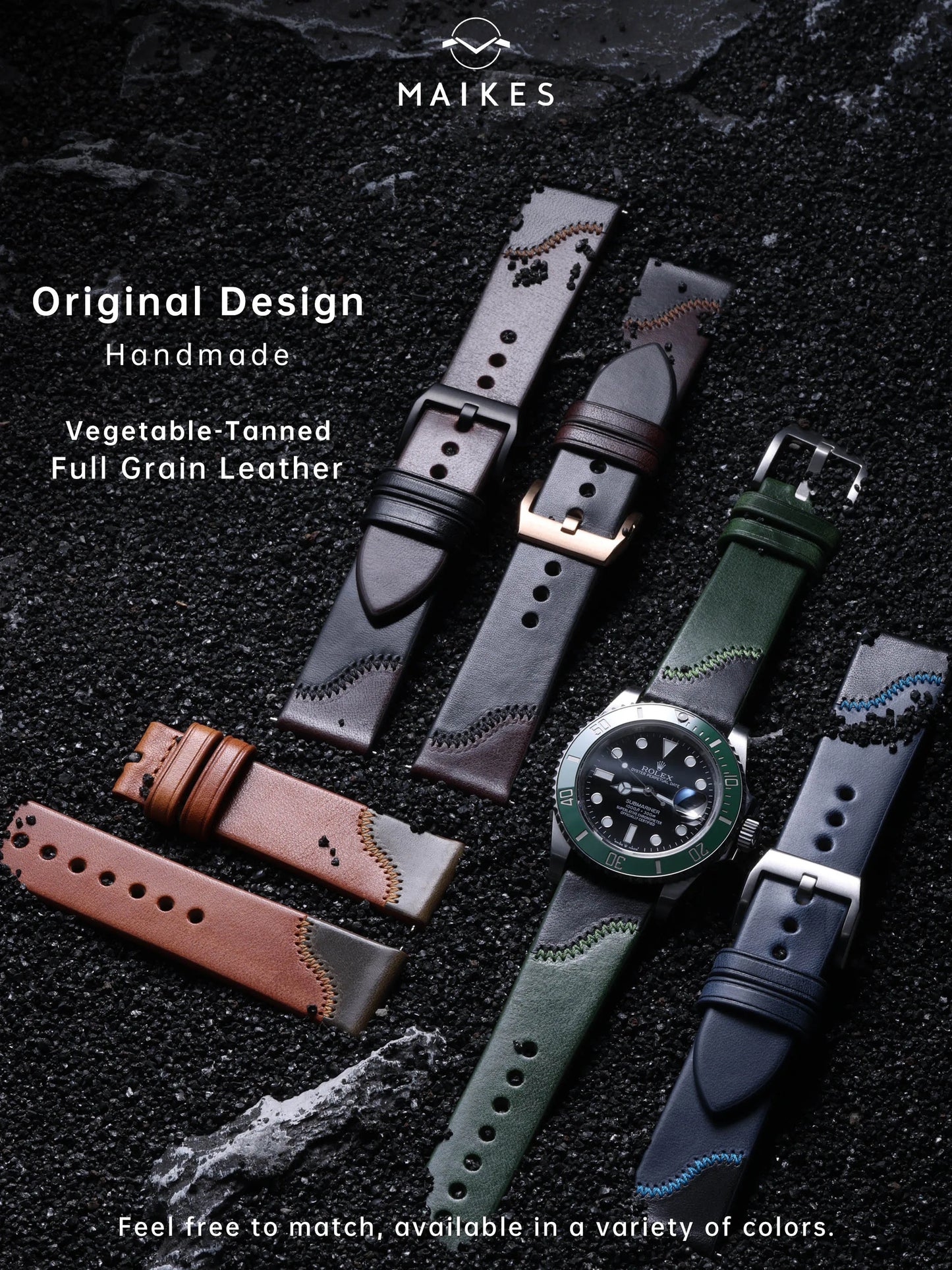 New Original Design Double Color Watch Band | Quick Release Handmade Top Full Grain Leather Strap | Available in 20mm, 21mm, 22mm