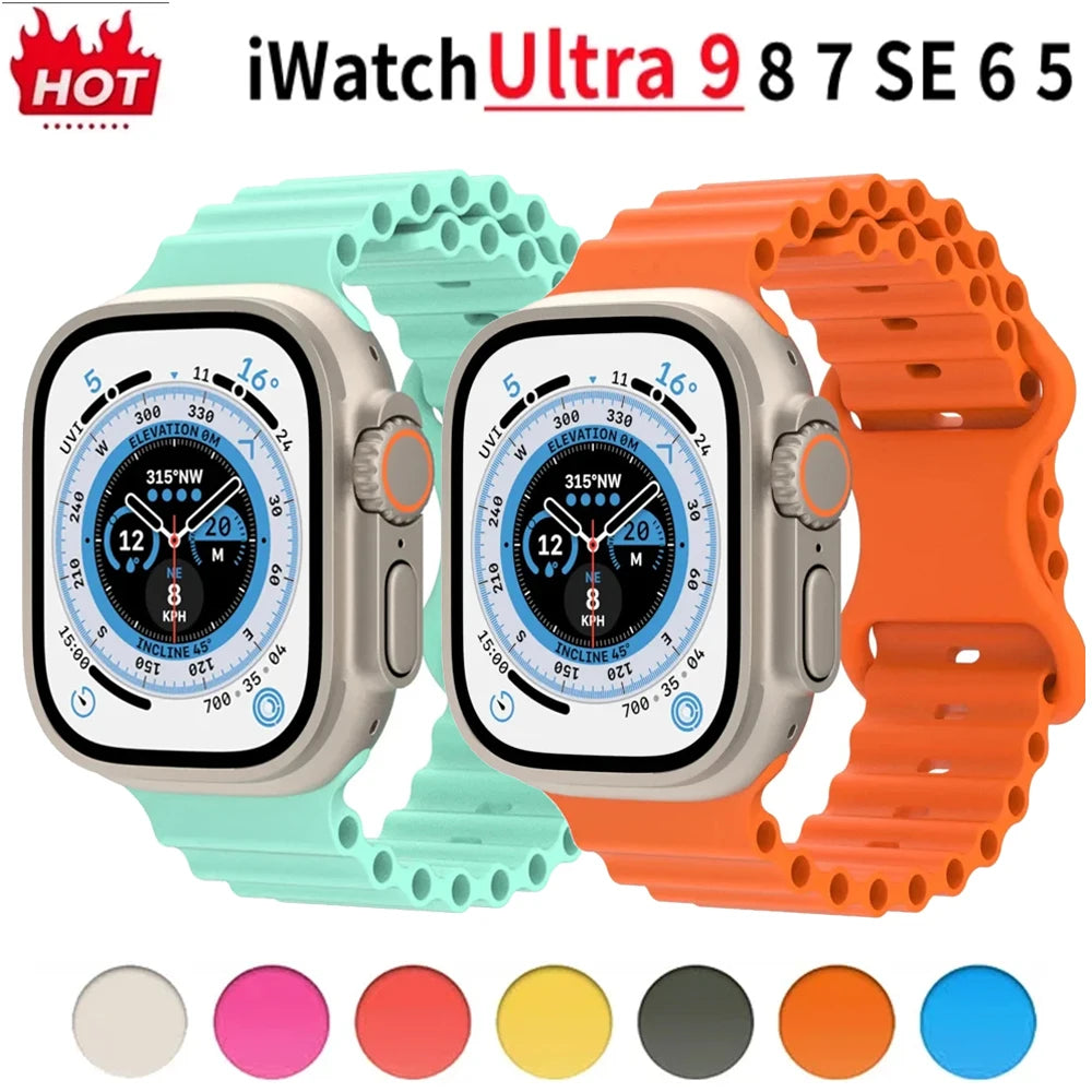 Ocean Strap for Apple Watch 49mm 44mm 42mm 45mm 40mm 41mm 38mm | Breathable Silicone Bracelet Wristband | Compatible with Apple Watch Ultra 9 8 7 6 5 4 SE | Alo Trendy