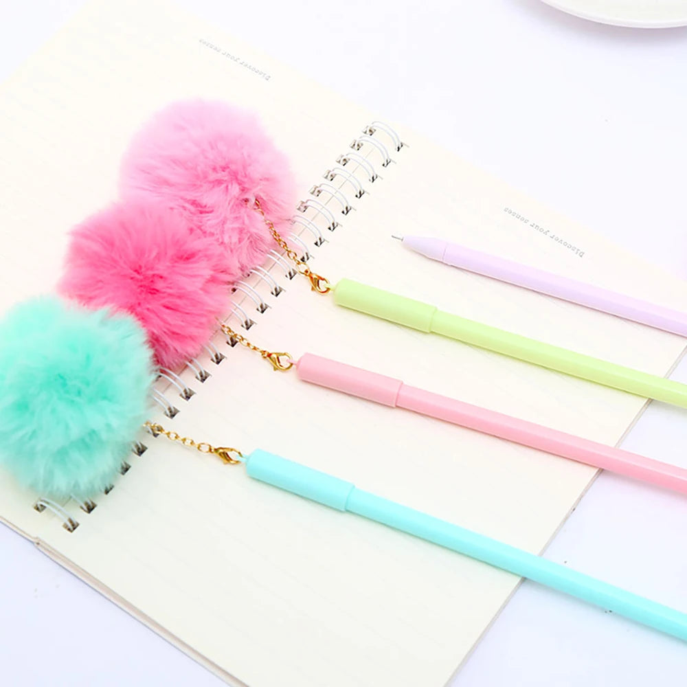 40~100pcs Funny Kawaii Cute Pen Fluffy Ball Gel Pen Pendant | Blue Fashion Stationery School Supply Office Accessory Wedding Thing | Alo Trendy