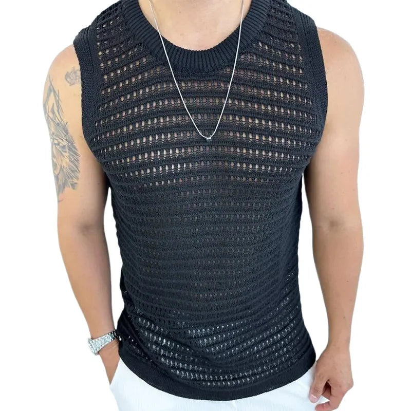 New Men's Sweater Vest | Solid Color Slim Sleeveless Knit T-Shirts | Streetwear Fashion Male Tops