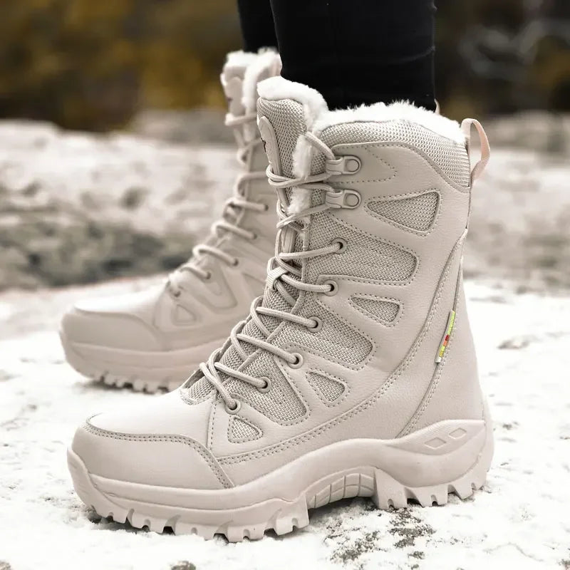 New Men’s High-Top Winter Boots | Waterproof Snow Boots with Warm Plush Lining | Lace-Up Anti-Slip Army Work Ankle Boots