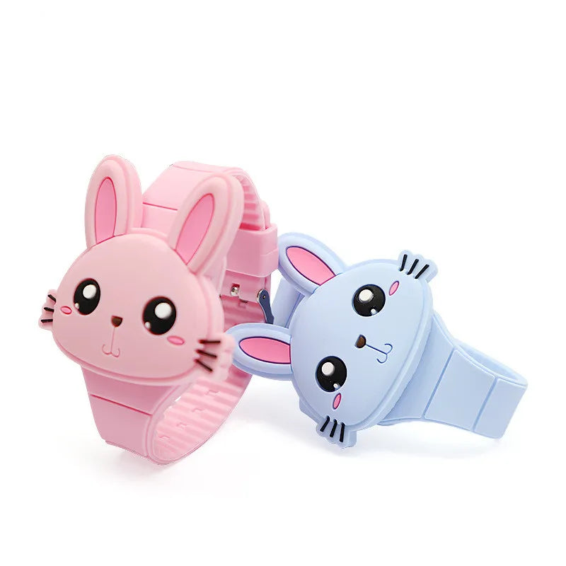 Cute Rabbit Cartoon Kids Watches for Girls | Flip Cover Electronic Children Watch | Women Student Girls Clock | Reloj Infantil Saati