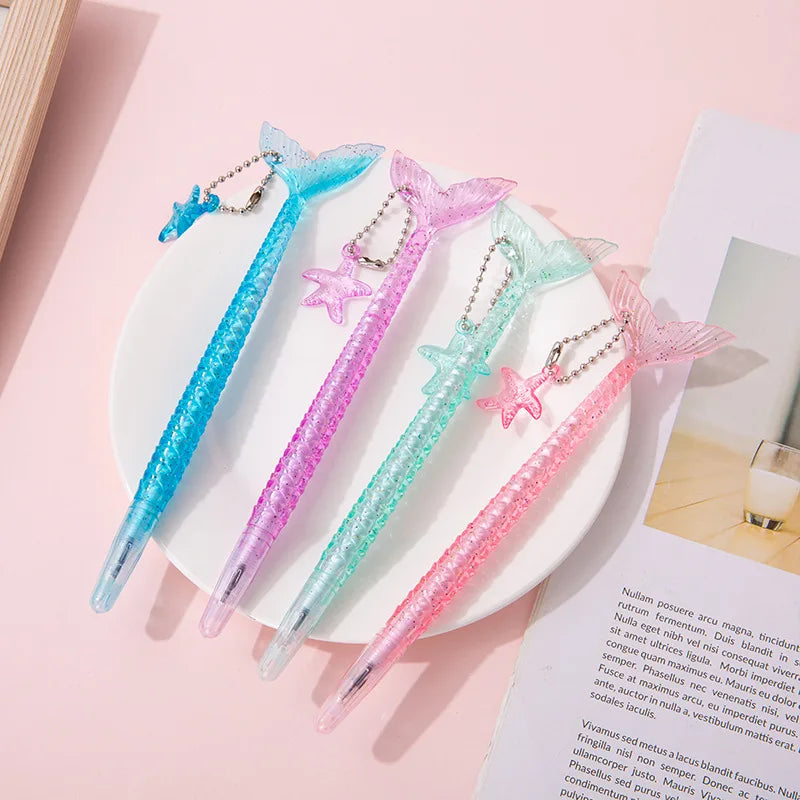 2pcs Cute Starfish Pendant Gel Pens | Kawaii Mermaid Neutral Pens 0.5mm Black Ink | Korean Stationery School Office Supplies | Alo Trendy