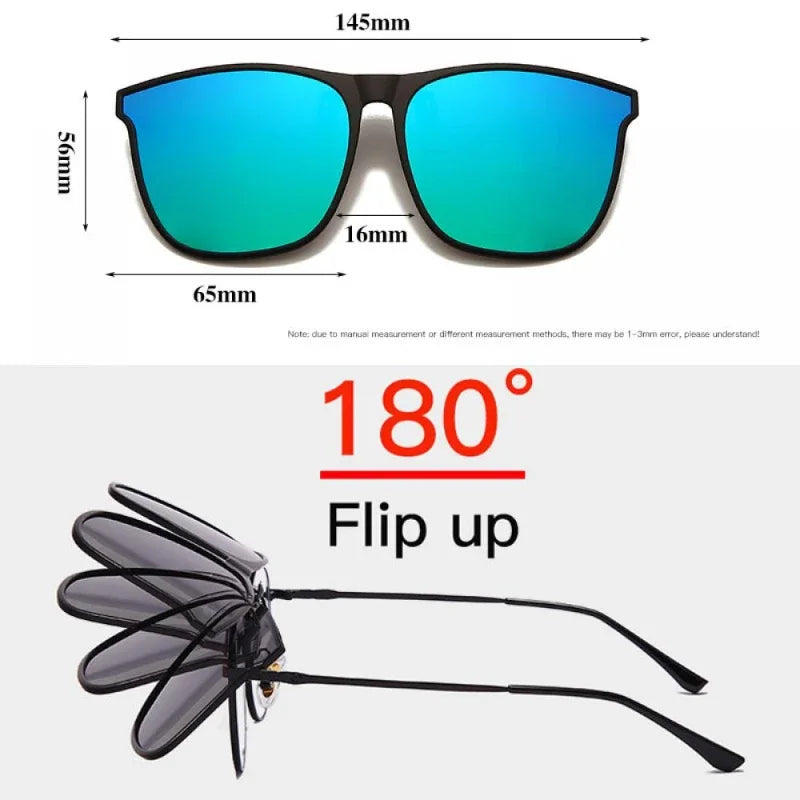 Fashion Polarized Flip-up Sunglasses | Retro Big Size Square Clip-on Sunglasses | Vintage Clip Glasses Night Vision Driving Goggles