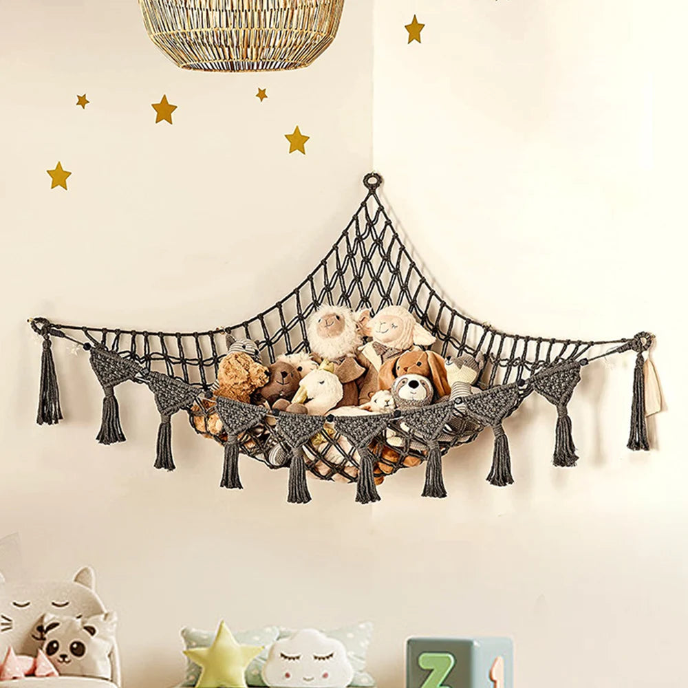 Corner Hanging Toy Net | Plush Toy Storage | Corner Hanging Cotton Rope Hand-Woven Toy Hammock