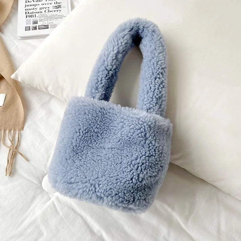 Winter Lamb Plush Handbag Women Bags Fashion Korean Large Capacity Wrist Bag Clutch With Handle Females Shopping Bag Bucket Tote