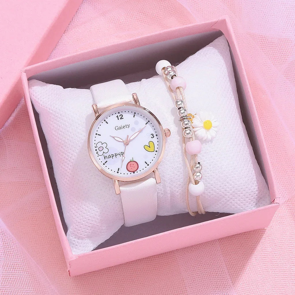 Kids Watches Pink Cute Children's Wristwatch | Cartoon Pattern Quartz Watch Set for Girls | Fashion Students' Clock | Relogio Feminino