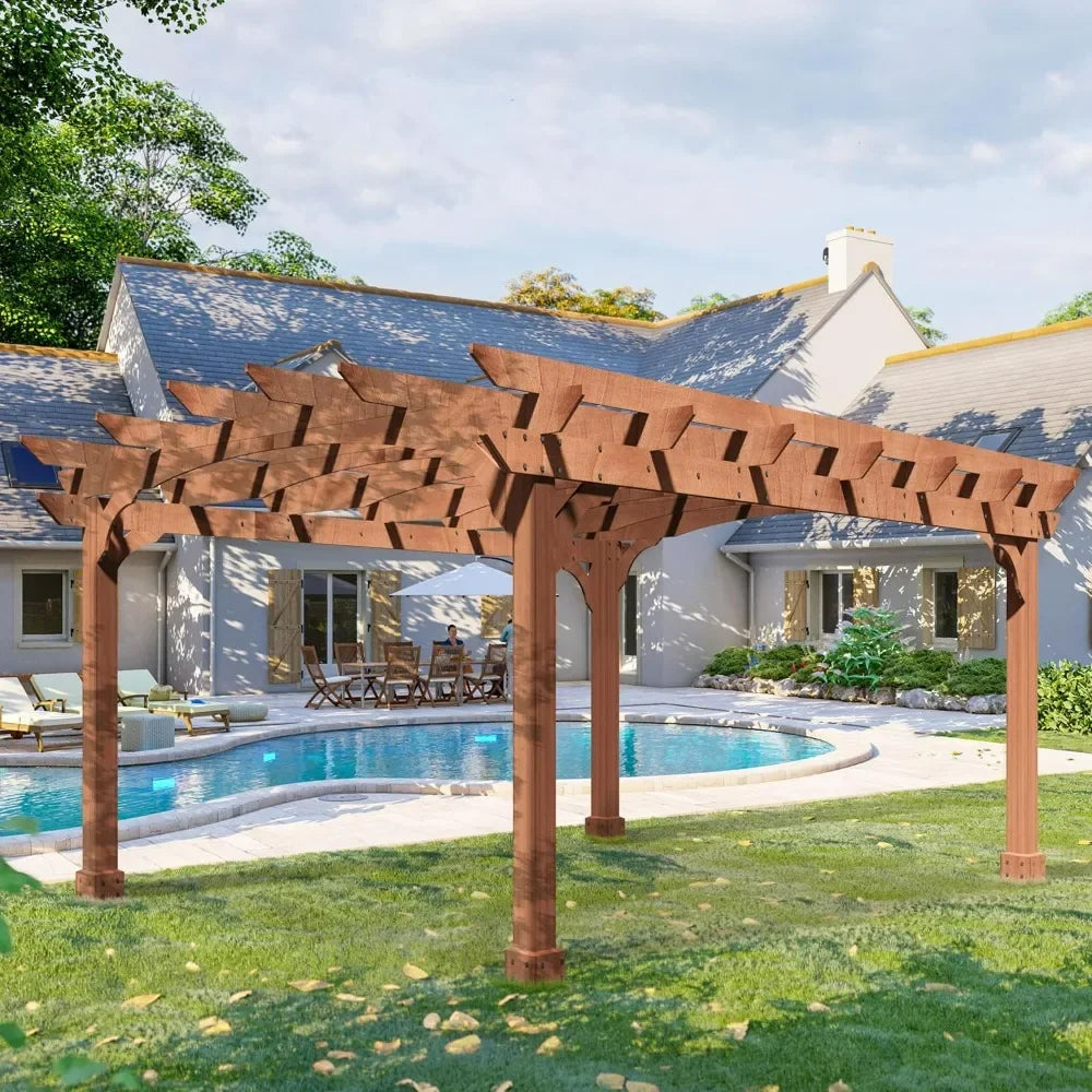 10' x 12' Wood Cedar Pergola | Solid Structure with Arched Top | Perfect Patio Pergola for Backyard, Deck, and Grill Parties