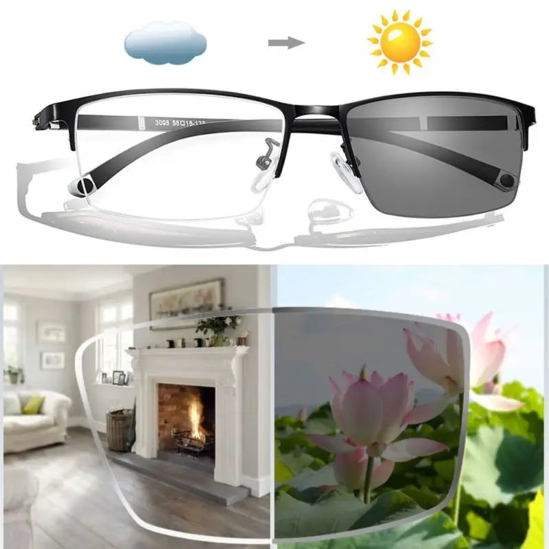 Photochromic Anti-Blue Light Magnifier Progressive Multifocal Reading Glasses | Half Frame Presbyopia Glasses | Alo Trendy