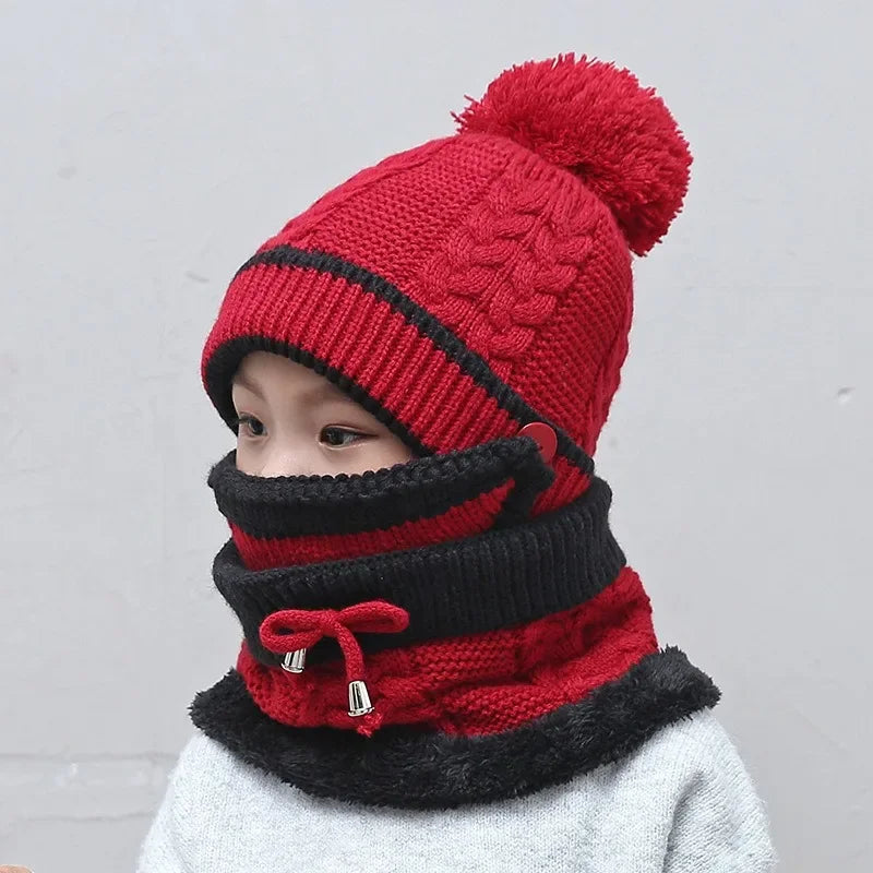 Winter Hat Scarf Set for Children Warm Beanies Outdoor Snow Riding Ski Bonnet Windproof Caps Wool Cap Face Mask