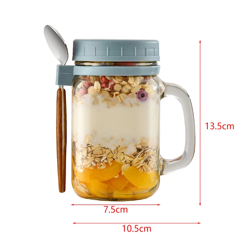 Portable Overnight Oat Glass Cup Water Mug With Spoon Breakfast Salad Can Yogurt Tumbler Heat Resistant Juice Milk Cup | Alo Trendy