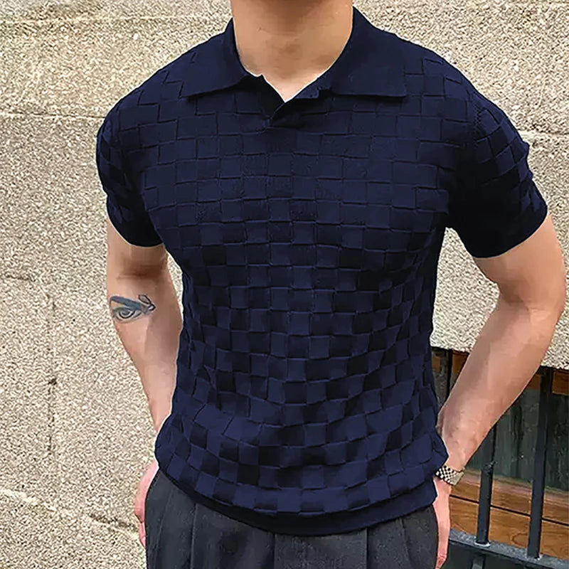 Luxury Plaid Patchwork Knitted Polo Shirt Men | Spring Summer Casual Breathable Thin Knit Tops for Men's Knitwear | Fashion Polo Tees