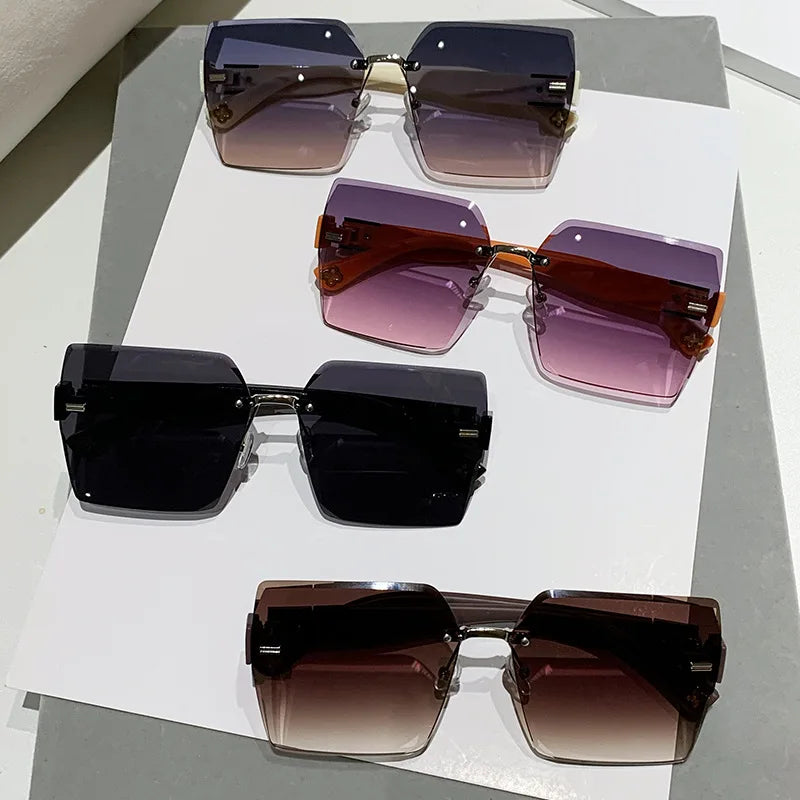 New Frameless Square Sunglasses | Summer Women's Leisure Street Shooting Sun Glasses | Fashion Sunshade Eyewear with UV400 Protection