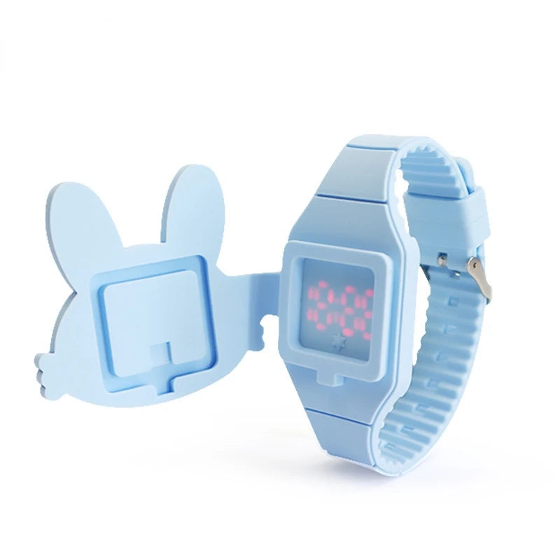 Cute Rabbit Cartoon Kids Watches for Girls | Flip Cover Electronic Children Watch | Women Student Girls Clock | Reloj Infantil Saati