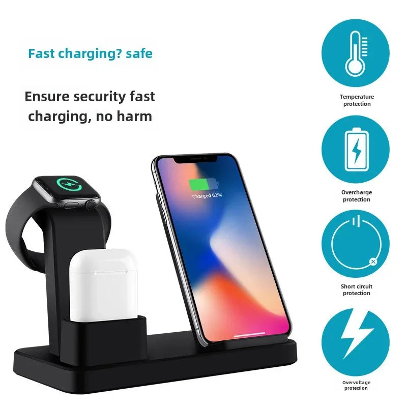 10W LED Fast Wireless Charger Stand | 3-in-1 Foldable Charging Station for iPhone 15/14/13/12/11, Apple Watch 9/8/7/6/5, and AirPods Pro