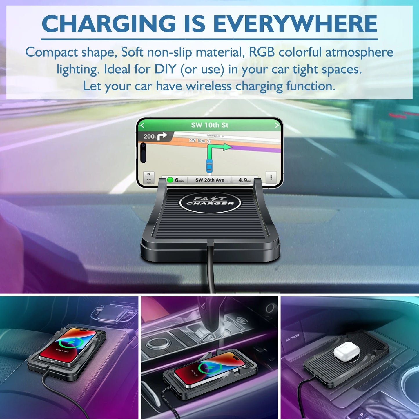 Wireless Car Charger Pad Charging Mat Fast 15W 10W 7.5W Quick Charge Adapter Stand Holder for iPhone 14 13 12 11 Samsung S22 S23