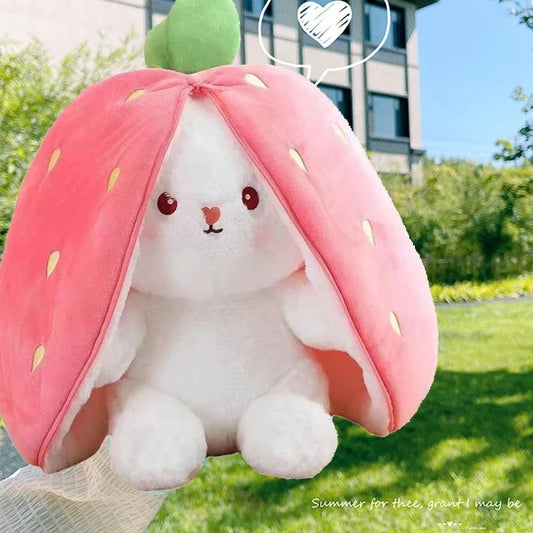 New Hot Selling 23/28/35cm Cute Strawberry Rabbit Carrot Soft Doll Plush Pillow Toys | Creative Bag Transform Baby Toy | Adorable and Comfortable